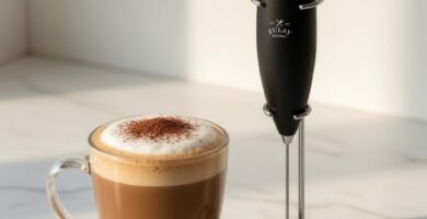 Zulay milk frother on kitchen counter