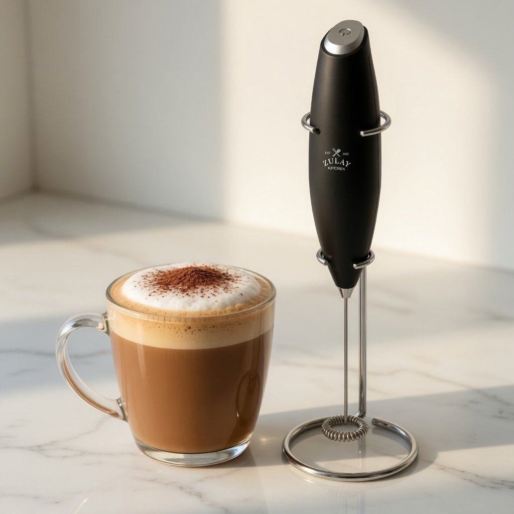 Zulay milk frother on kitchen counter